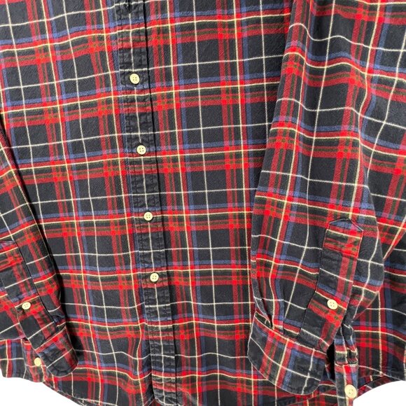 Ralph Lauren Mens Flannel Shirt Navy Blue Red Plaid Button Up XL Classic Fit - Picture 8 of 14